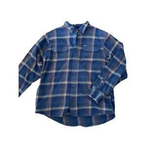 Orvis Flannel Shirt‎ Jacket Mens Large Thick Blue Plaid Workwear Barn